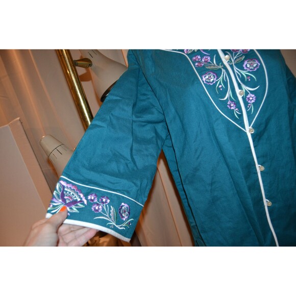 Vintage Bob Mackie Whimsical Art on Teal Pop Art Boho Tunic - Picture 4 of 7